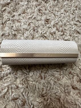 Jimmy Choo Off-White Textured Sunglasses Case with Gold Bar